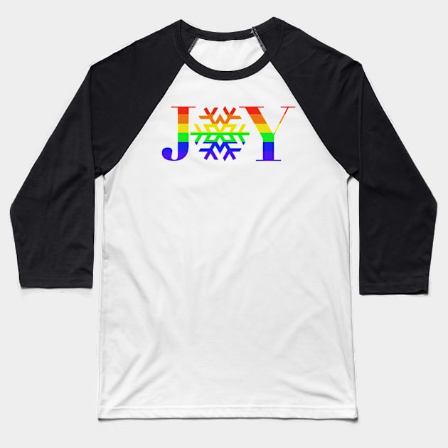 JOY - Rainbow Snowflake - on White Baseball T-Shirt by JossSperdutoArt